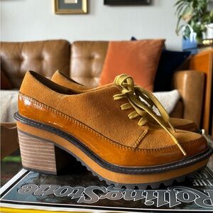 Kelsi Dagger Brooklyn yellow leather Platform with Chunky Oxford Style heel